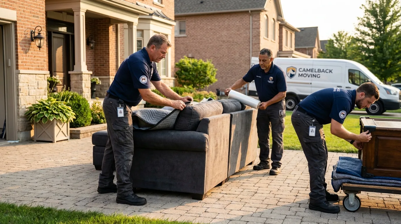 Large estate moving crew wrapping furniture in Smithtown, NY