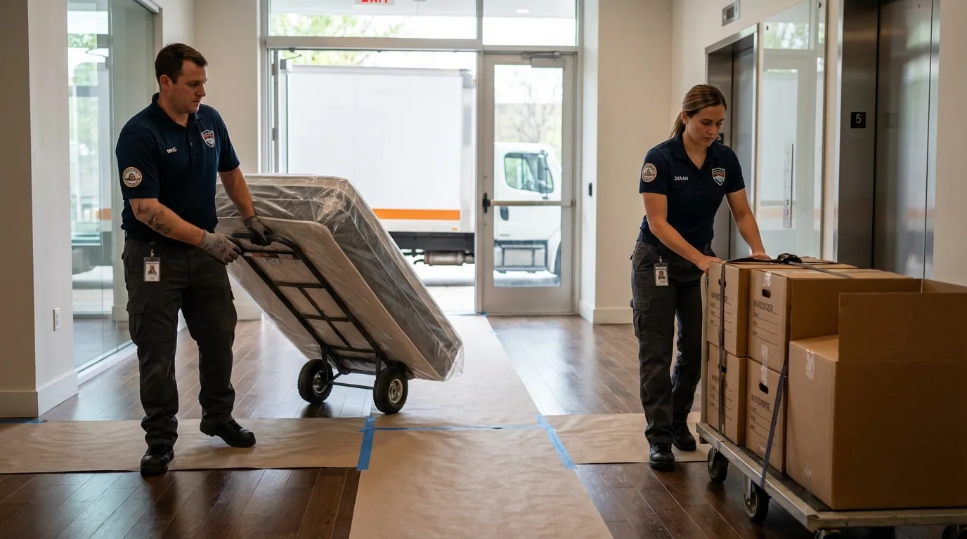 Professional apartment movers loading elevator in Smithtown, NY